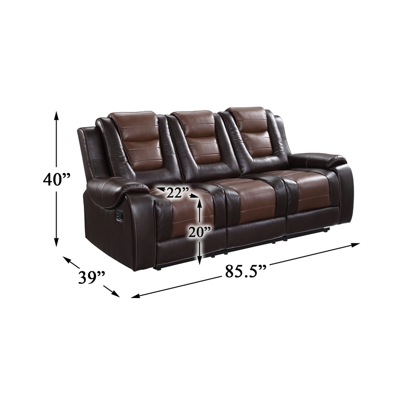 Lexicon Briscoe Double Reclining Sofa with Drop-Down Cup Holder in 2-Tone Brown