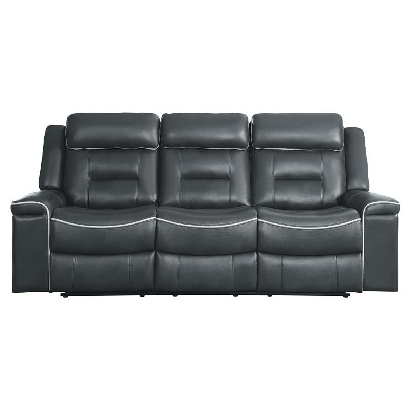 Lexicon Darwan Faux Leather Lay Flat Double Reclining Sofa in Dark Gray