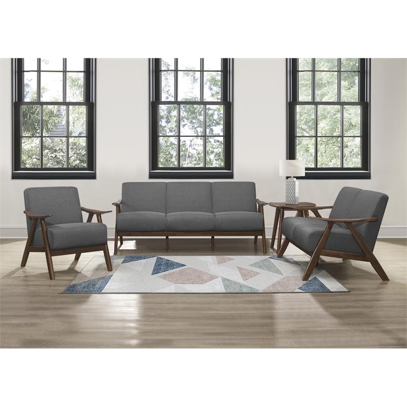 Lexicon Damala Mid-Century Solid Wood Frame Sofa in Gray