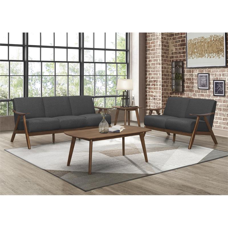Lexicon Damala Mid-Century Solid Wood Frame Sofa in Dark Gray
