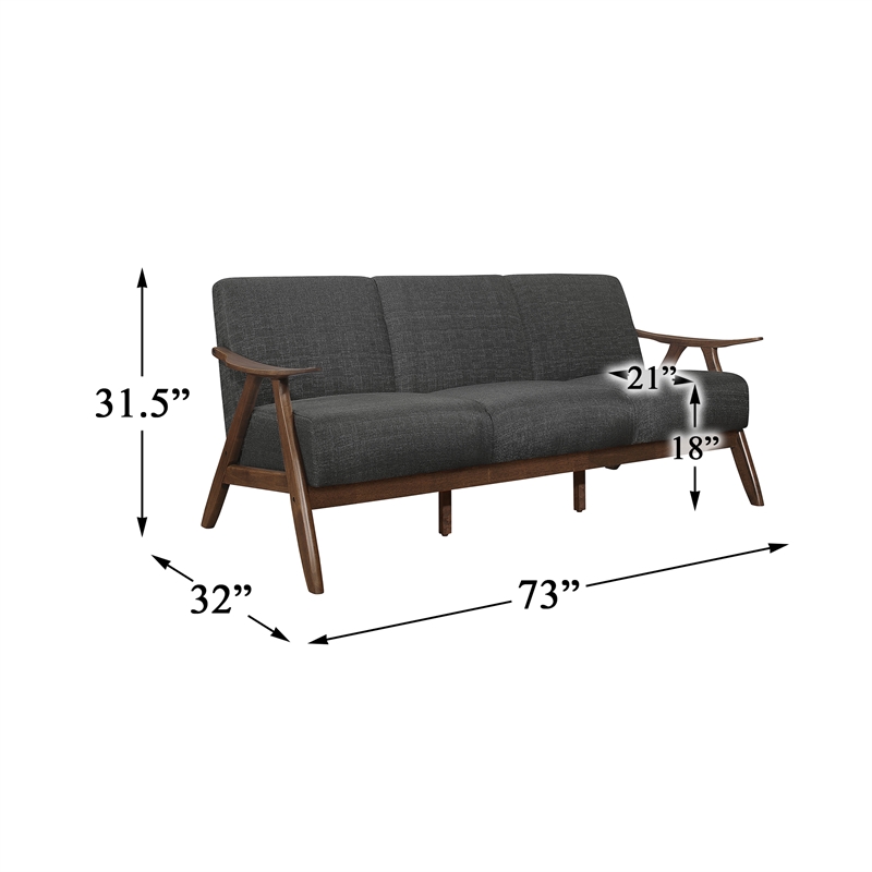 Lexicon Damala Mid-Century Solid Wood Frame Sofa in Dark Gray