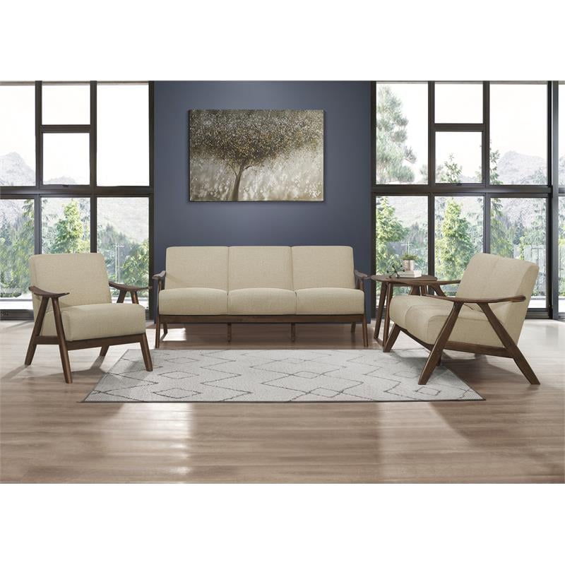Lexicon Damala Mid-Century Solid Wood Frame Sofa in Light Brown