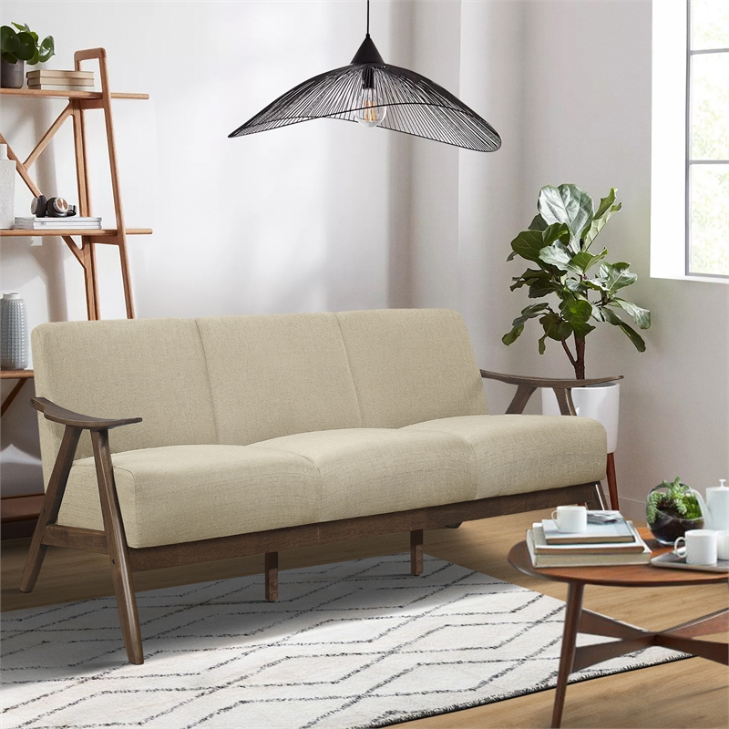 Lexicon Damala Mid-Century Solid Wood Frame Sofa in Light Brown