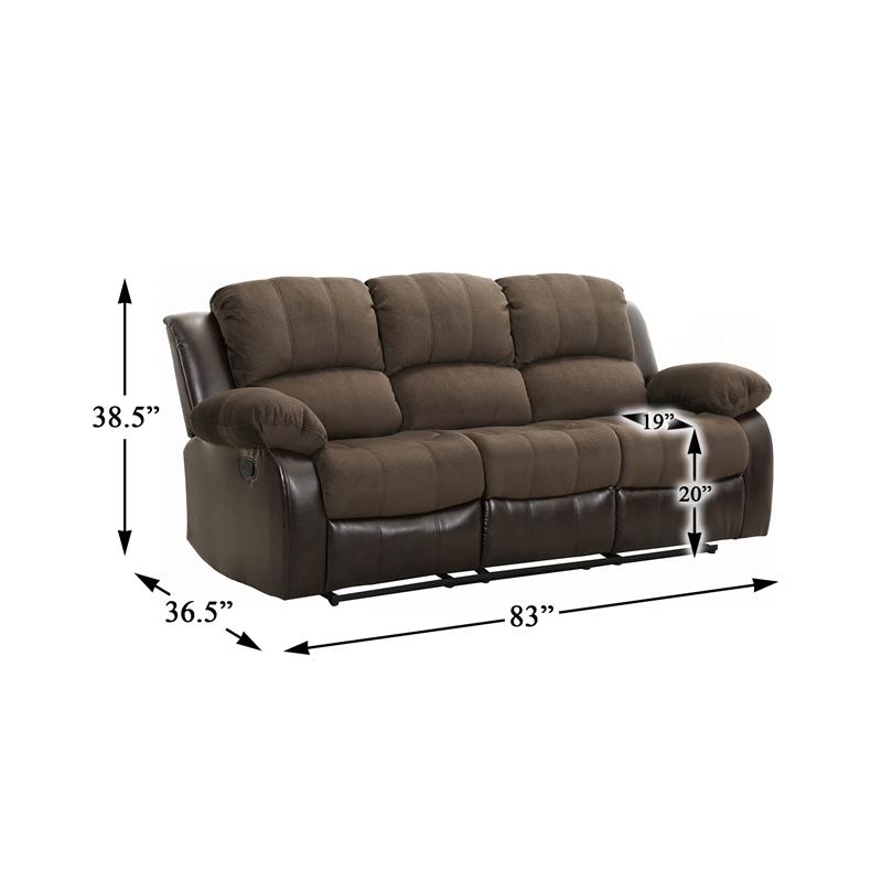 Lexicon Cranley Traditional Microfiber Double Reclining Sofa in Chocolate