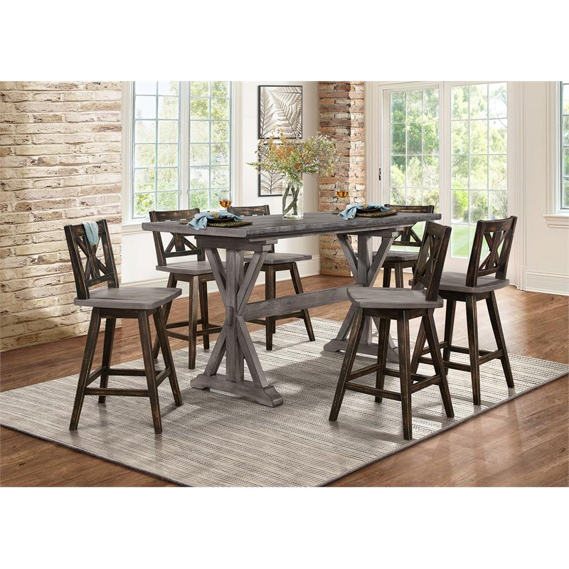 Lexicon Amsonia Wood Dining Swivel Counter Stools in Distressed Gray (Set of 2)