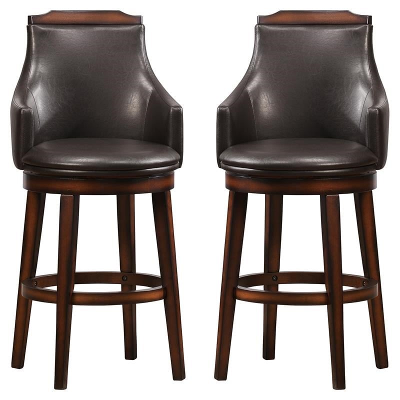 Lexicon Bayshore Wood Pub Height Swivel Stools in Dark Brown (Set of 2)
