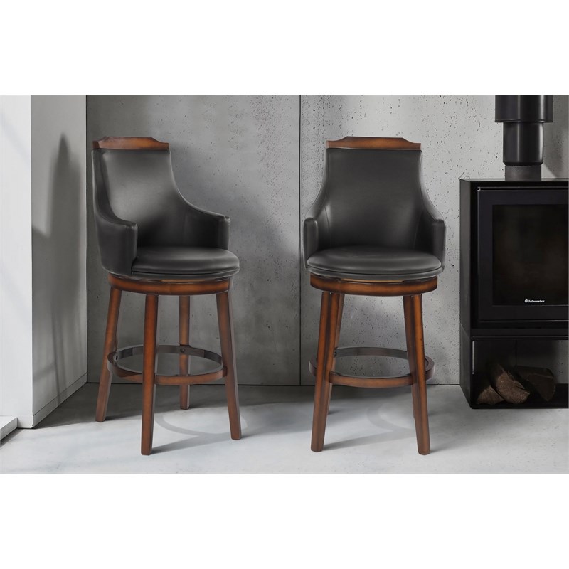 Lexicon Bayshore Wood Pub Height Swivel Stools in Dark Brown (Set of 2)