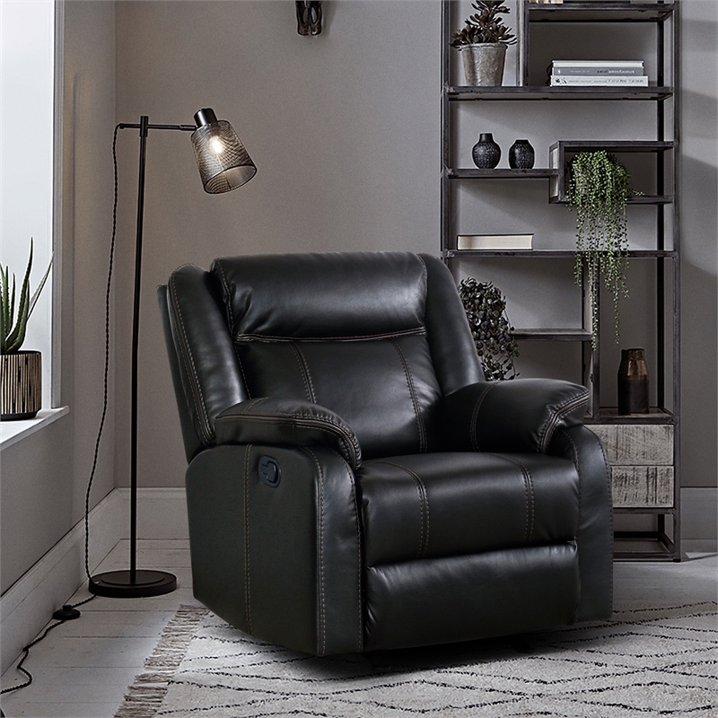 Lexicon Bastrop Traditional Faux Leather Gel Glider Reclining Chair in Black