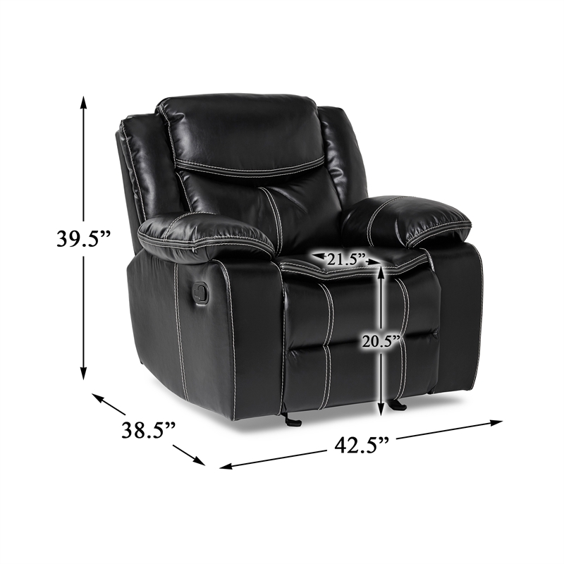 Lexicon Bastrop Traditional Faux Leather Gel Glider Reclining Chair in Black
