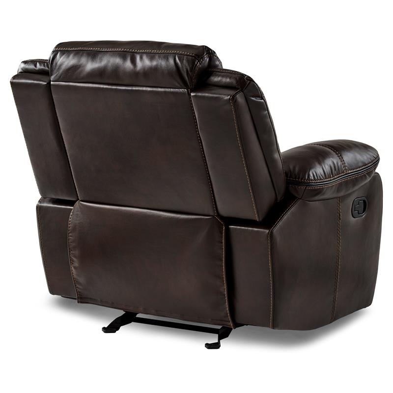 Lexicon Bastrop Traditional Faux Leather Gel Glider Reclining Chair in Brown