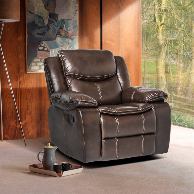 Lexicon Bastrop Traditional Faux Leather Gel Glider Reclining Chair in Brown