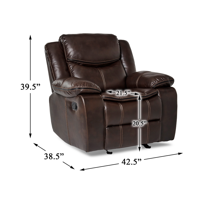 Lexicon Bastrop Traditional Faux Leather Gel Glider Reclining Chair in Brown