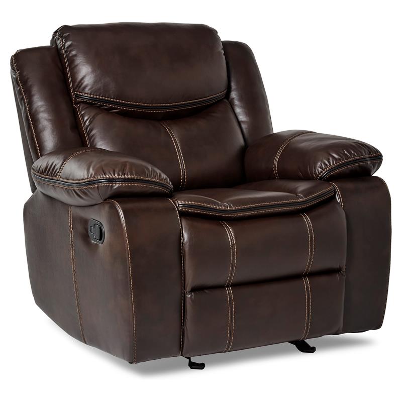 Lexicon Bastrop Traditional Faux Leather Gel Glider Reclining Chair in Brown