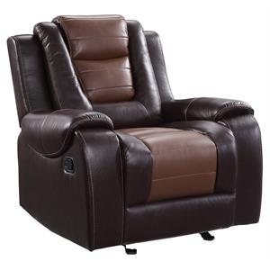 lexicon briscoe faux leather glider reclining chair in 2-tone brown