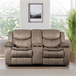 Lexicon Bastrop Fabric Double Glider Reclining Loveseat with Console in Brown