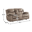 Lexicon Bastrop Fabric Double Glider Reclining Loveseat with Console in Brown