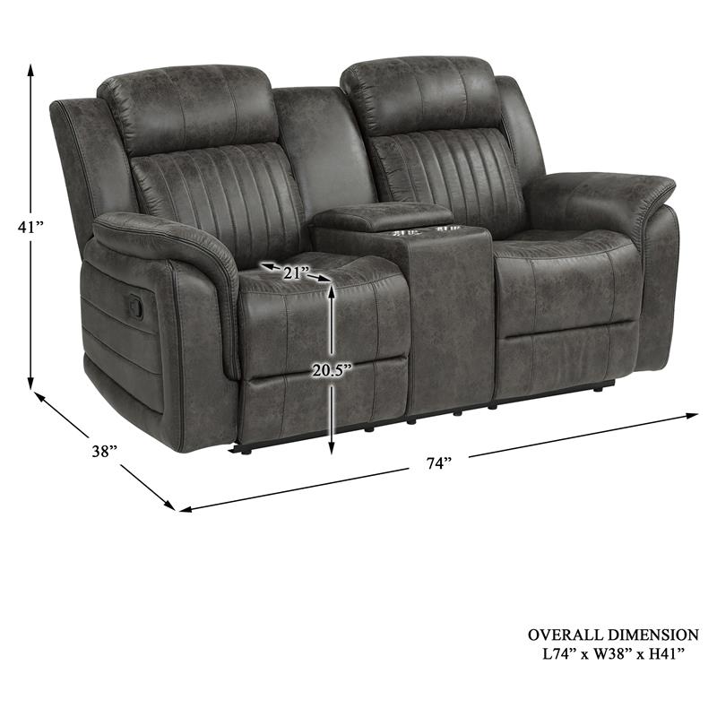 Lexicon Centeroak Microfiber Double Reclining Loveseat with Center Console Gray