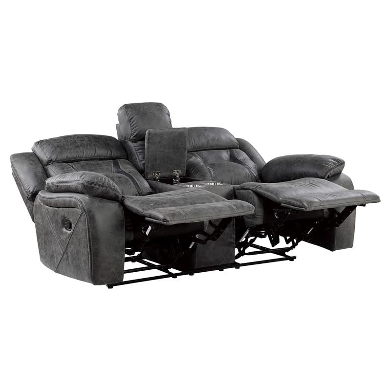Lexicon Madrona Hill Microfiber Double Reclining Love Seat in Gray