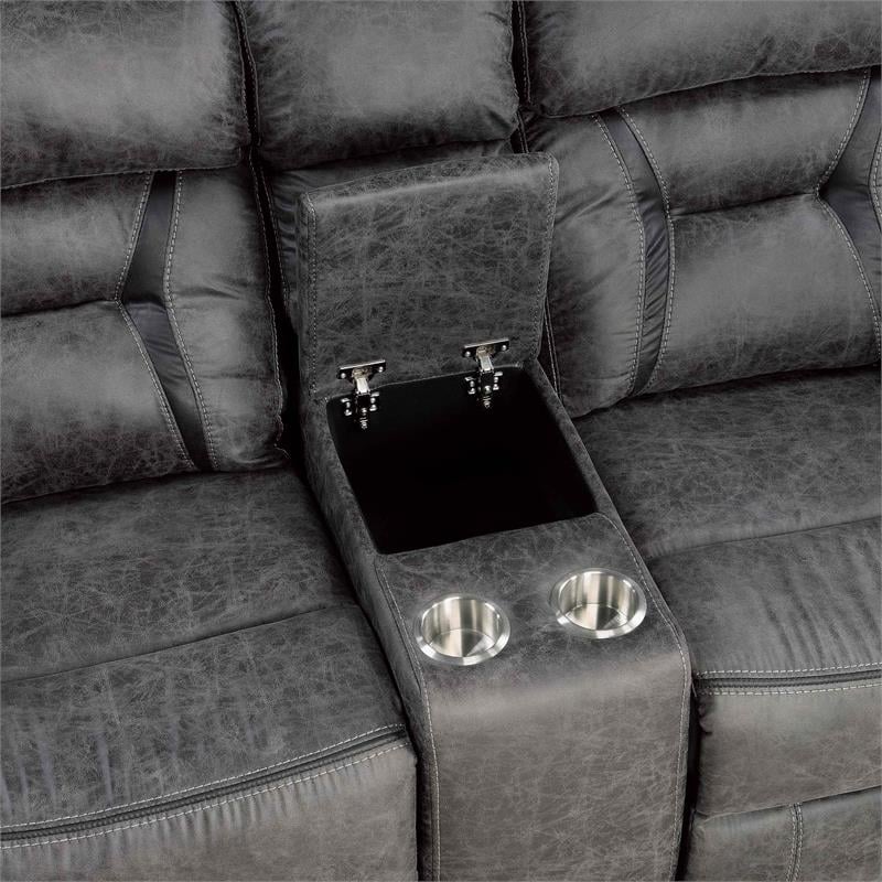 Lexicon Madrona Hill Microfiber Double Reclining Love Seat in Gray