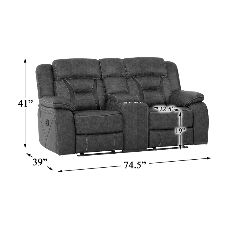 Lexicon Madrona Hill Microfiber Double Reclining Love Seat in Gray