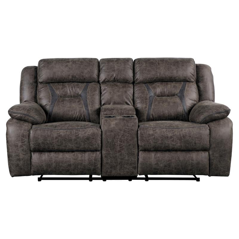 Lexicon Madrona Hill Microfiber Double Reclining Love Seat in Dark Brown
