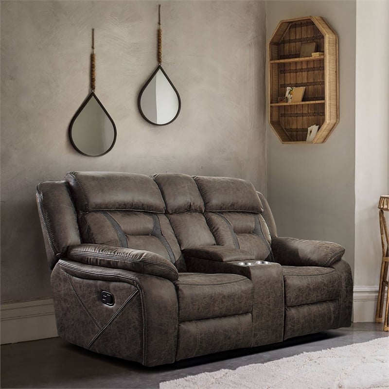 Lexicon Madrona Hill Microfiber Double Reclining Love Seat in Dark Brown