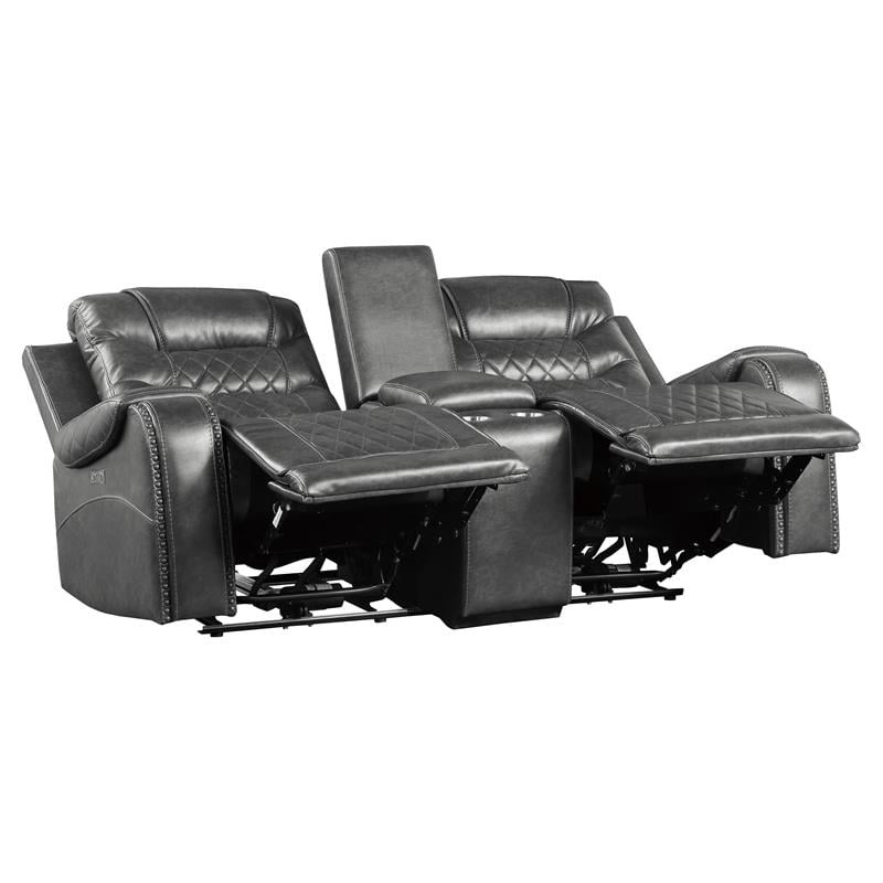 Lexicon Putnam Power Double Reclining Loveseat with Center Console in Gray