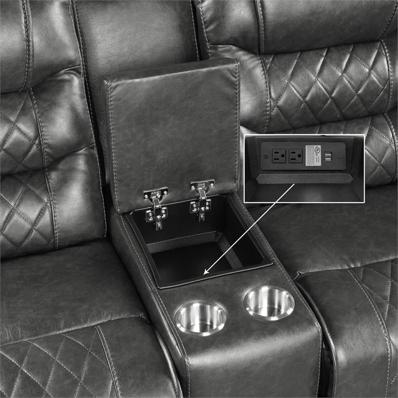 Lexicon Putnam Double Glider Reclining Loveseat with Center Console in Gray