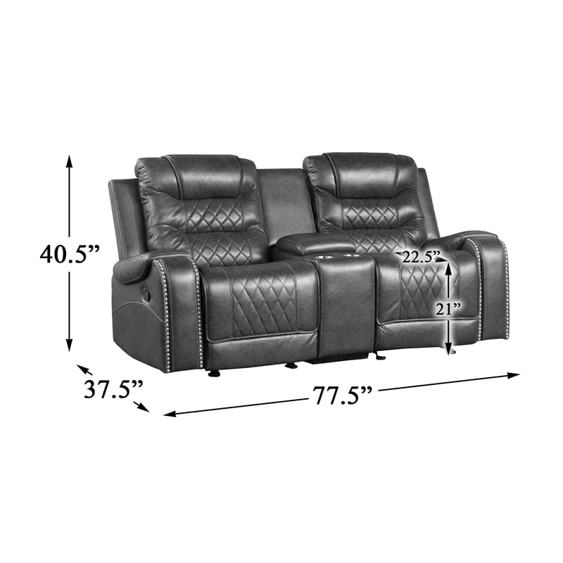Lexicon Putnam Double Glider Reclining Loveseat with Center Console in Gray