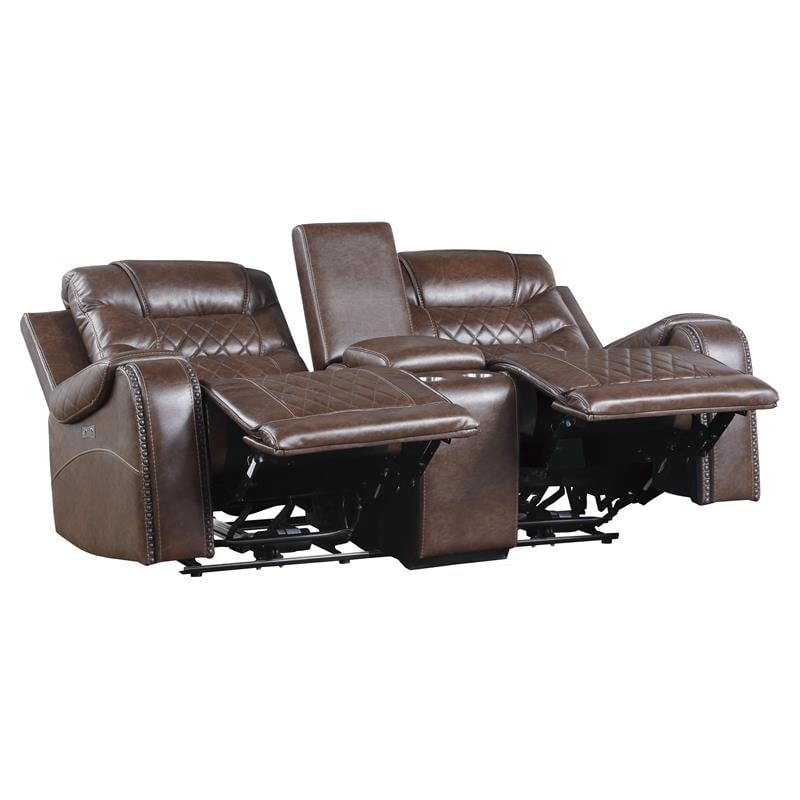 Lexicon Putnam Power Double Reclining Loveseat with Center Console in Brown