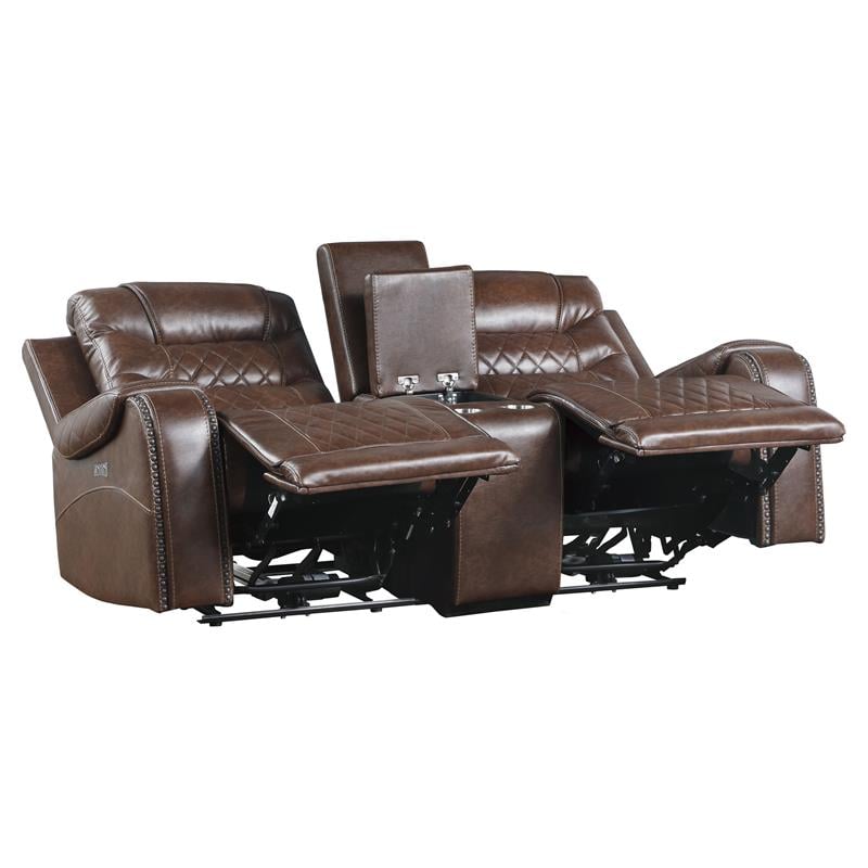 Lexicon Putnam Power Double Reclining Loveseat with Center Console in Brown