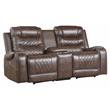Lexicon Putnam Power Double Reclining Loveseat with Center Console in Brown
