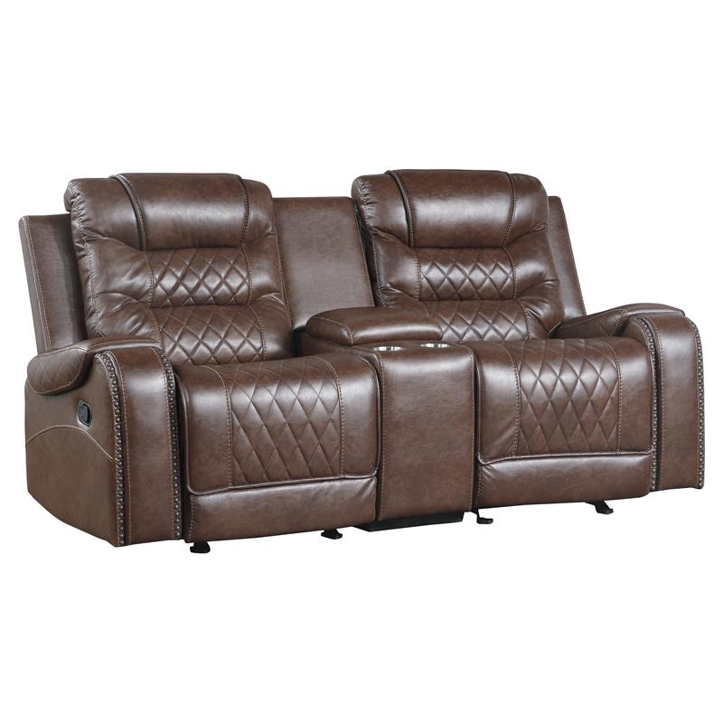 Lexicon Putnam Double Glider Reclining Loveseat With Center Console In Brown Cymax Business Lexicon Putnam Double Glider Reclining, Leather Sofa With Center Console