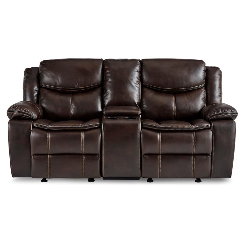 Lexicon Bastrop Double Glider Reclining Loveseat with Console in Brown