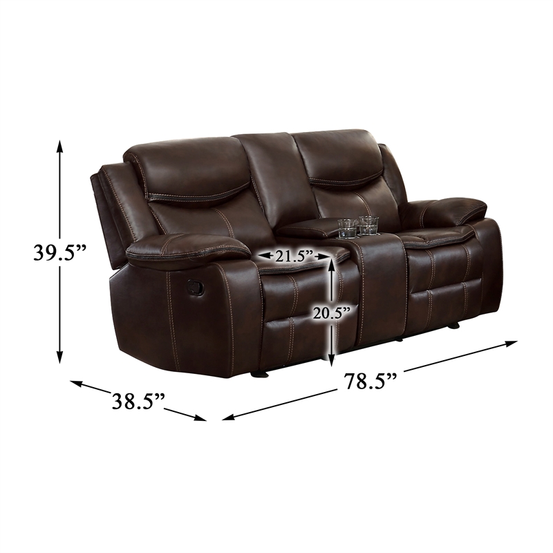 Lexicon Bastrop Double Glider Reclining Loveseat with Console in Brown