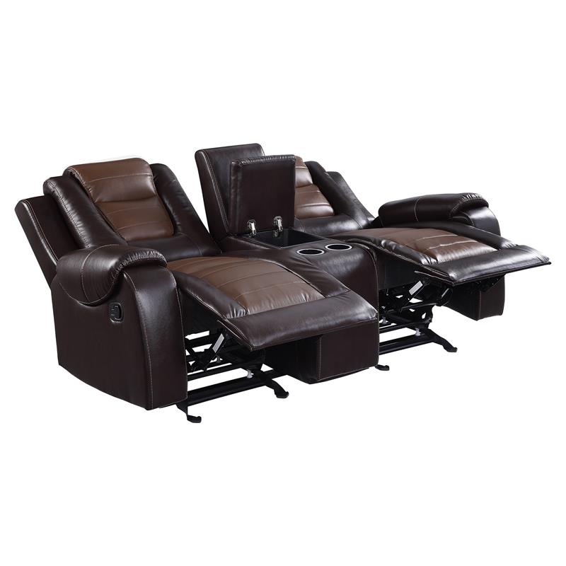 Lexicon Briscoe Center Console Double Glider Reclining Loveseat in 2-Tone Brown