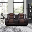 Lexicon Briscoe Center Console Double Glider Reclining Loveseat in 2-Tone Brown