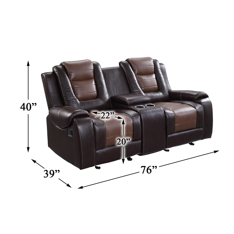 Lexicon Briscoe Center Console Double Glider Reclining Loveseat in 2-Tone Brown