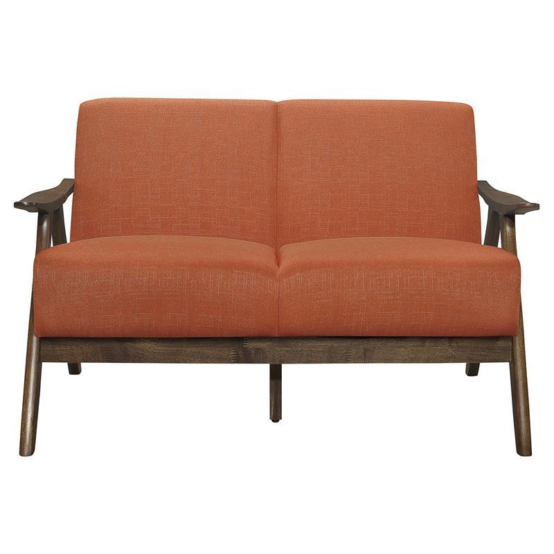 Lexicon Damala Mid-Century Solid Wood Frame Loveseat in Orange