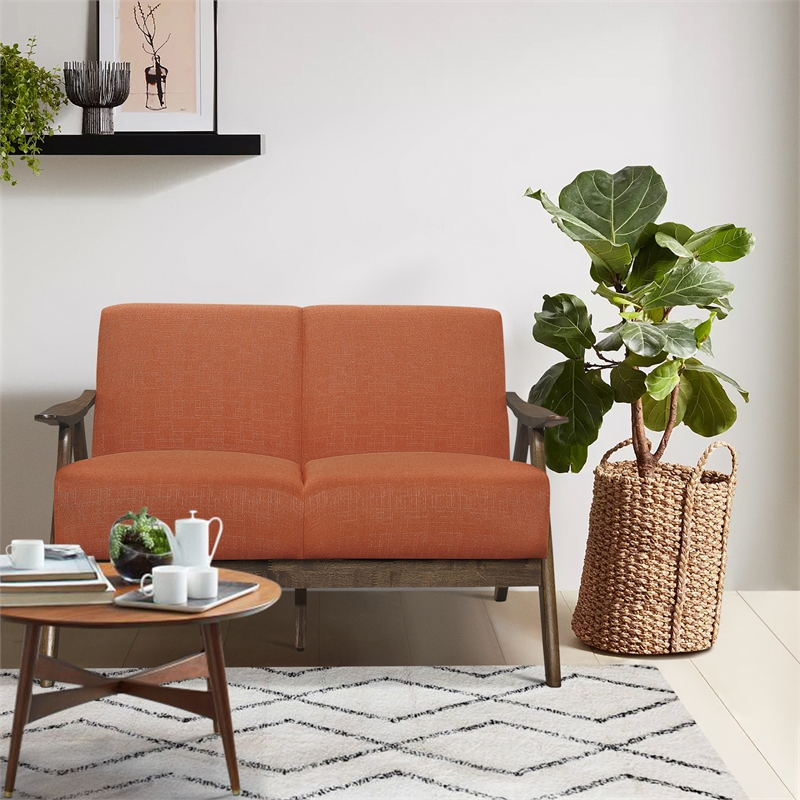 Lexicon Damala Mid-Century Solid Wood Frame Loveseat in Orange