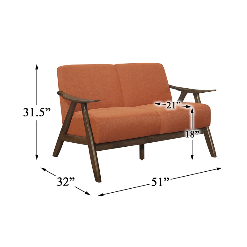 Lexicon Damala Mid-Century Solid Wood Frame Loveseat in Orange