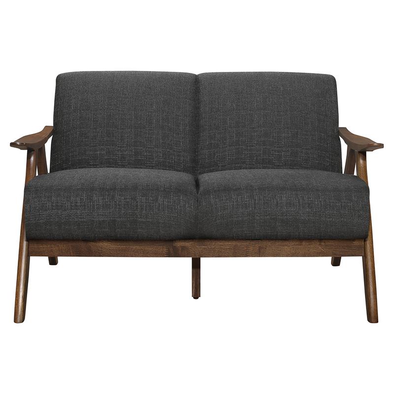 Lexicon Damala Mid-Century Solid Wood Frame Loveseat in Dark Gray