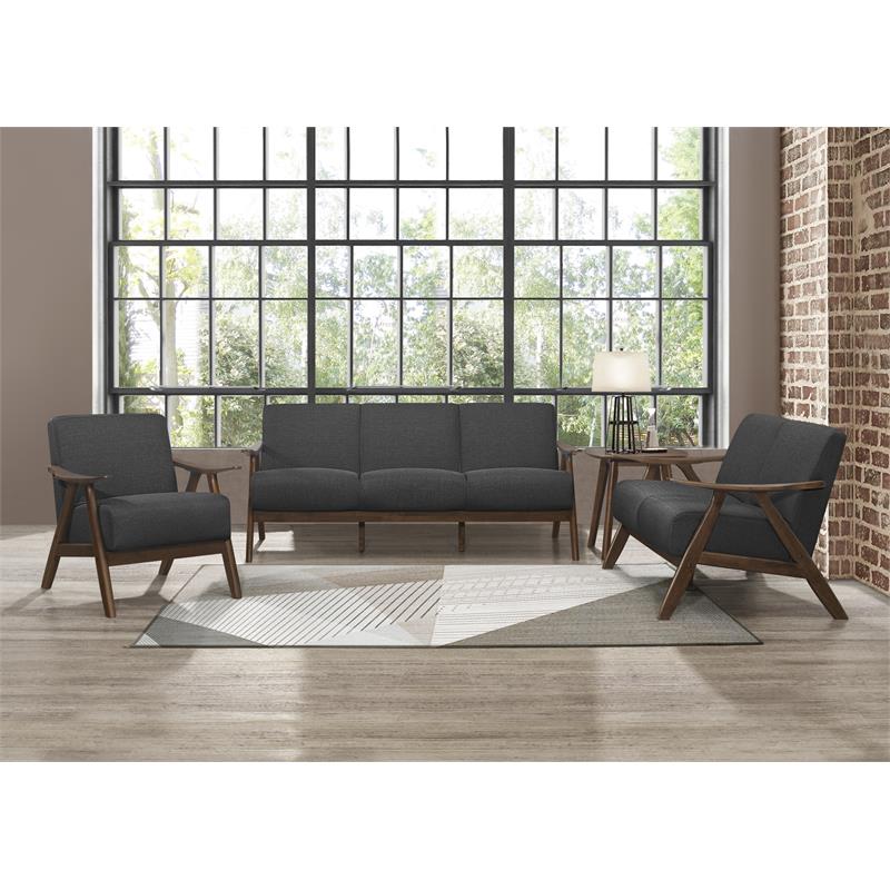 Lexicon Damala Mid-Century Solid Wood Frame Loveseat in Dark Gray