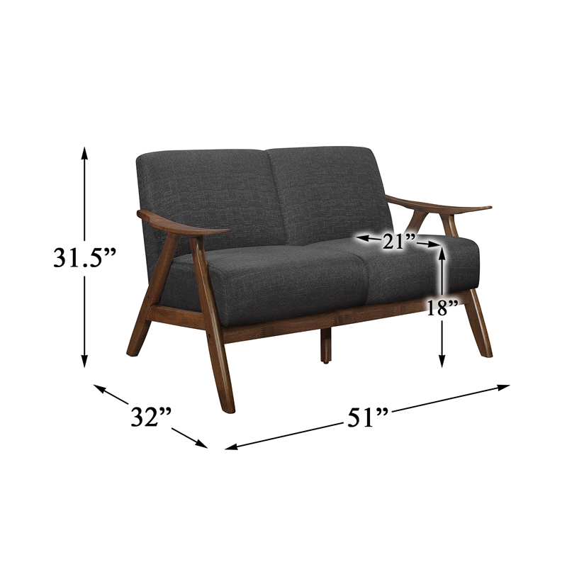 Lexicon Damala Mid-Century Solid Wood Frame Loveseat in Dark Gray