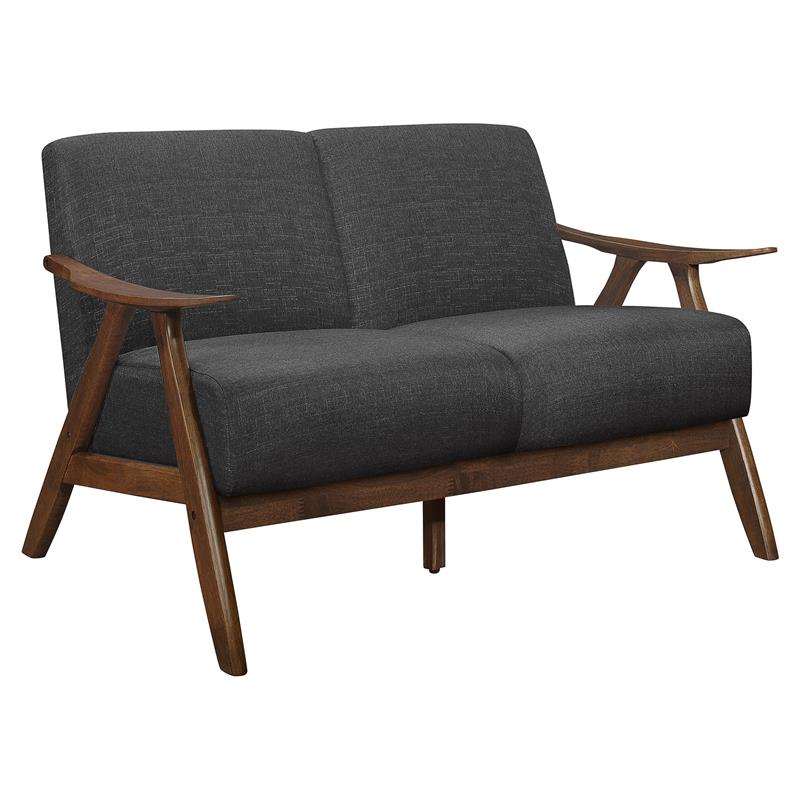 Lexicon Damala Mid-Century Solid Wood Frame Loveseat in Dark Gray