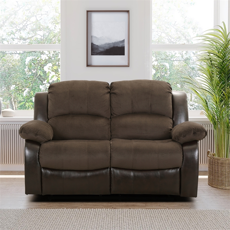 Lexicon Cranley Traditional Microfiber Double Reclining Loveseat in Chocolate