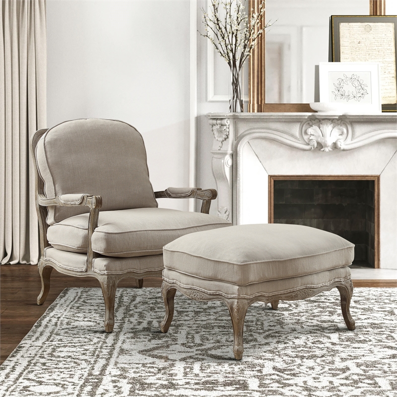 Lexicon Parlier Traditional Wood Accent Chair in Natural Linen Color