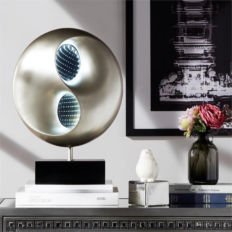 Lexicon Neleh Modern Poly Resin Table Lamp with LED in Black and Silver