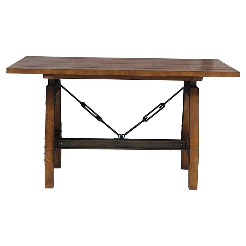 Lexicon Holverson Wood Counter Height Dining Table in Rustic Brown and Gunmetal
