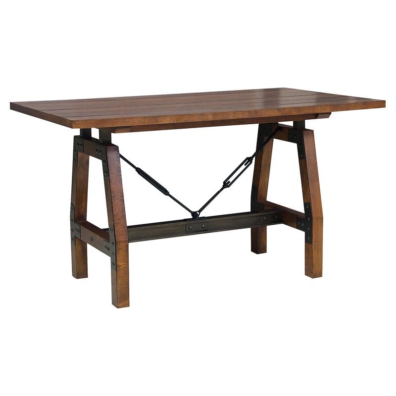 Lexicon Holverson Wood Counter Height Dining Table in Rustic Brown and Gunmetal